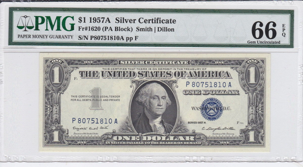 미국 1957년 1달러 은태환권 (Silver Certificate) PMG 66등급