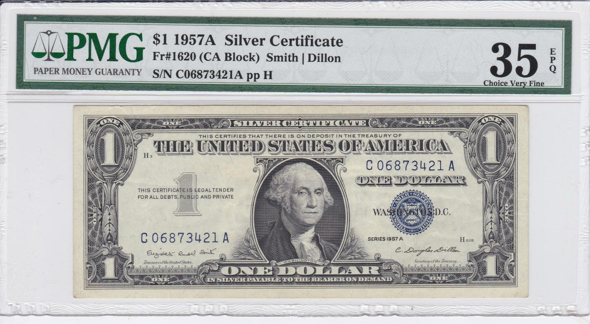 미국 1957년 1달러 은태환권 (Silver Certificate) PMG 35등급
