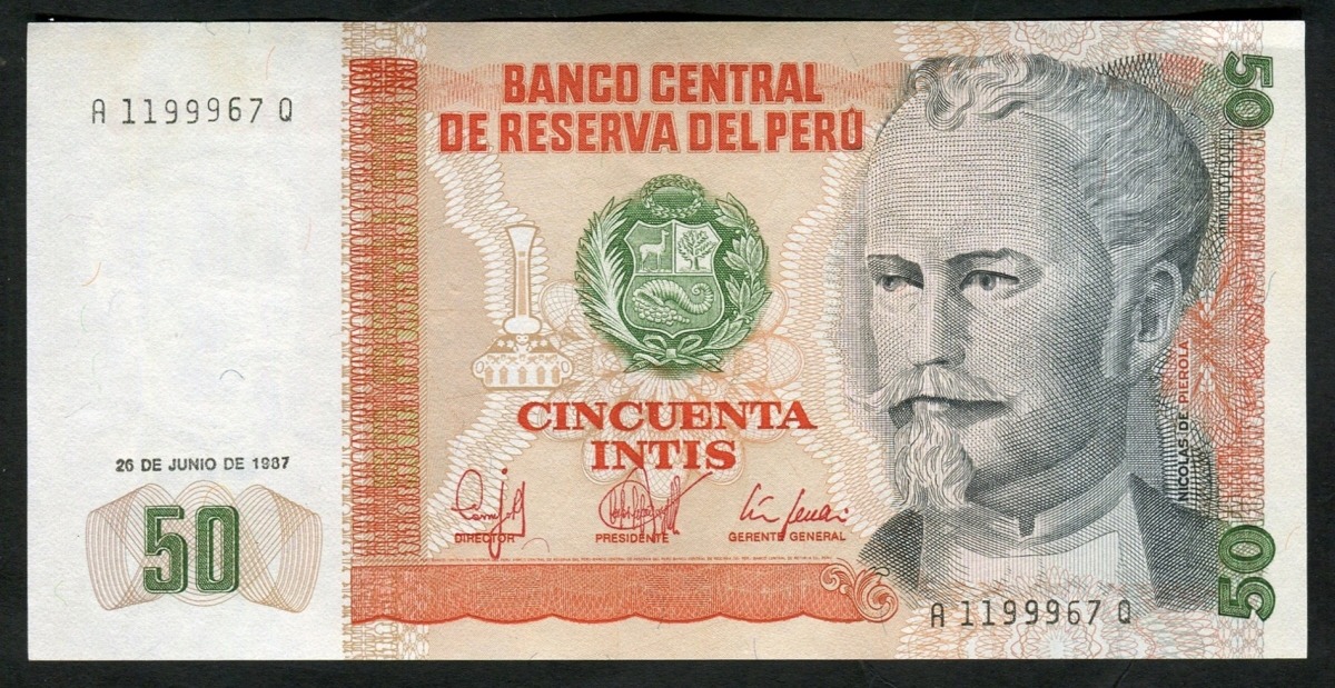 페루 1987년 50인티 지폐 미사용