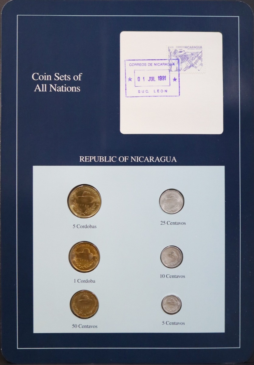 세계의 현행주화 니카라과 1987년 6종 미사용 주화 및 우표첩 세트