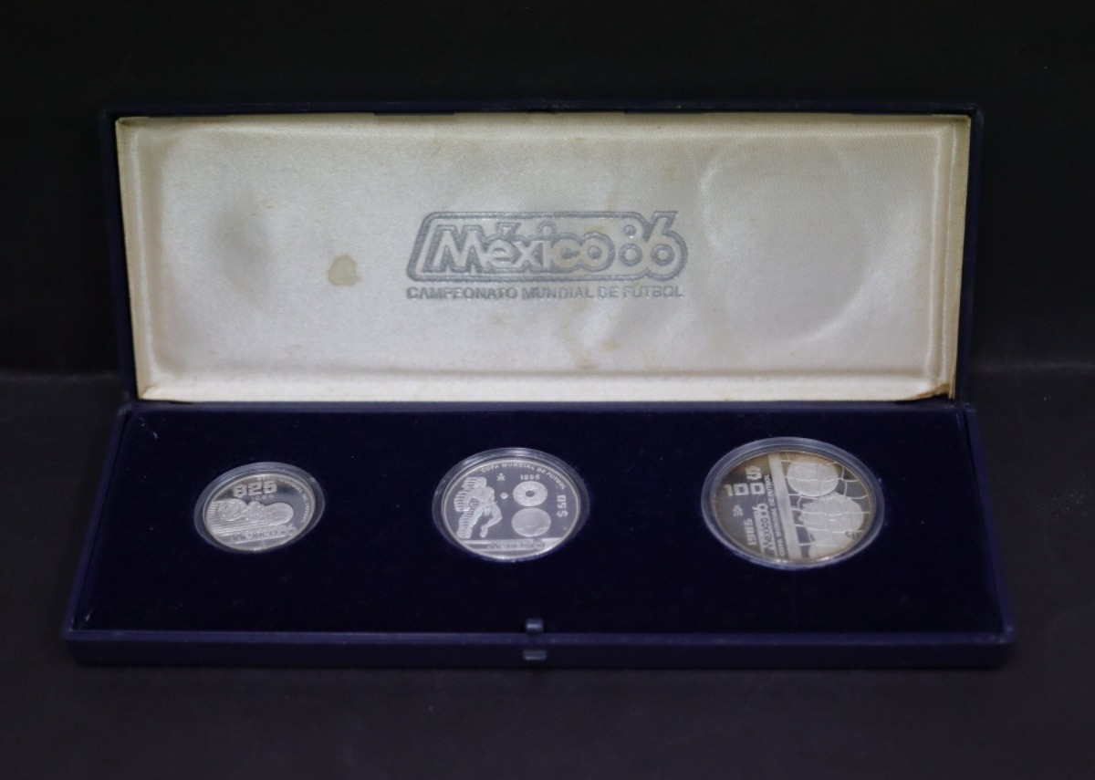 멕시코 1986년 (1985년 발행) 제13회 FIFA 월드컵 기념 은화 3종 세트