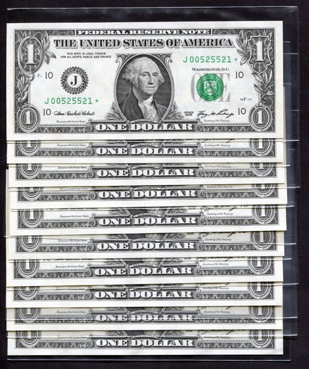 미국 2006년 1$ 1달러 스타 노트 (보충권) 미사용 연번호10매 일괄