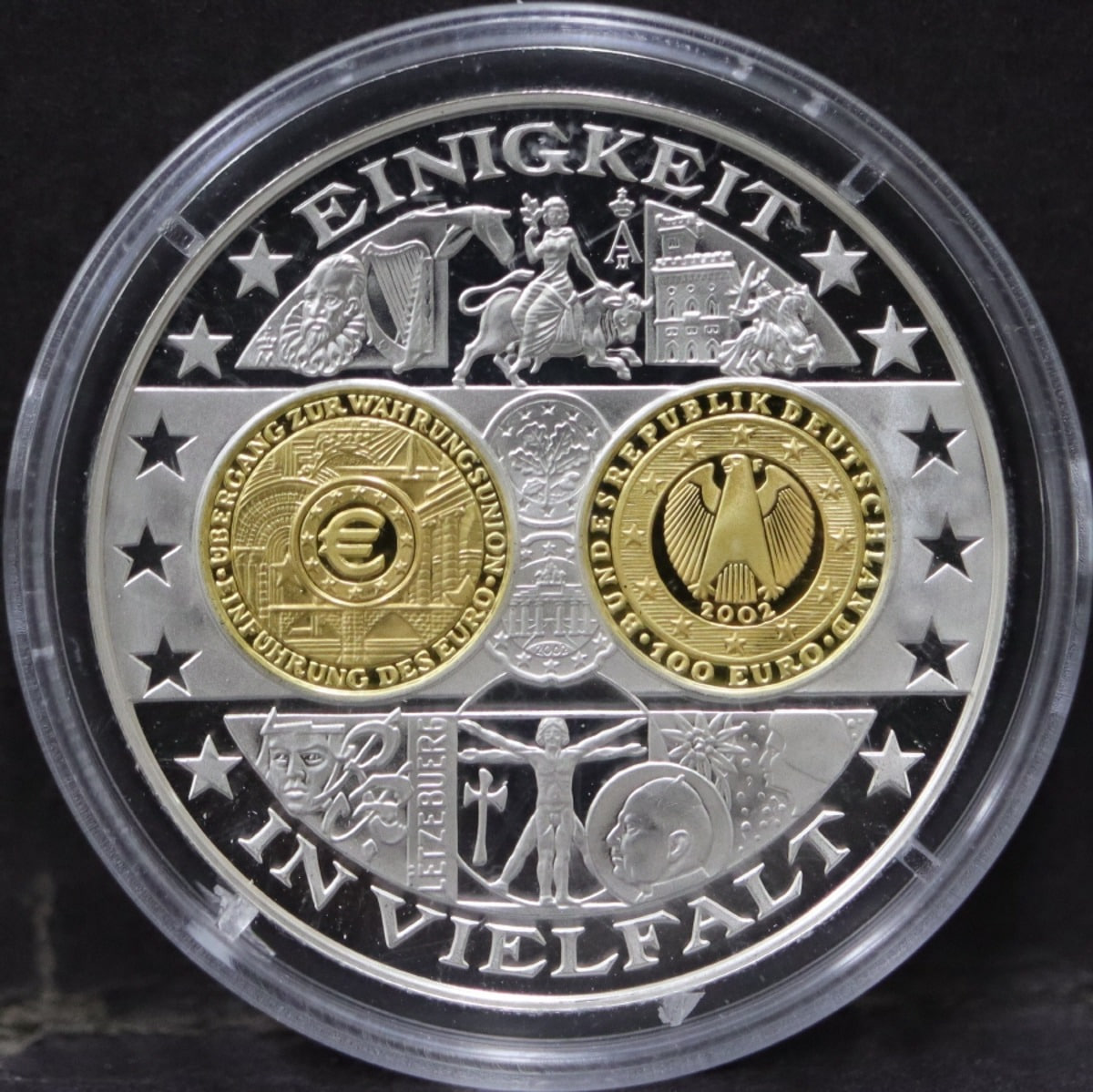 독일 2001년 독일 화폐 (주화) 1200년 역사를 표현한 - 2002년 최초 유로화 100유로 기념 금화 도안 은메달
