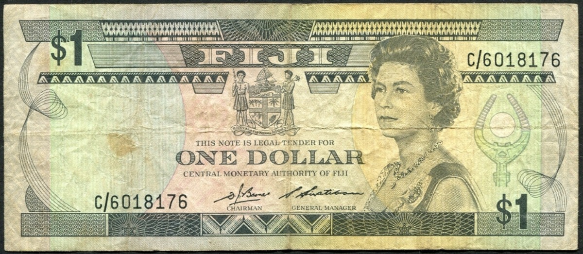 피지 1980년 1달러 지폐 사용제