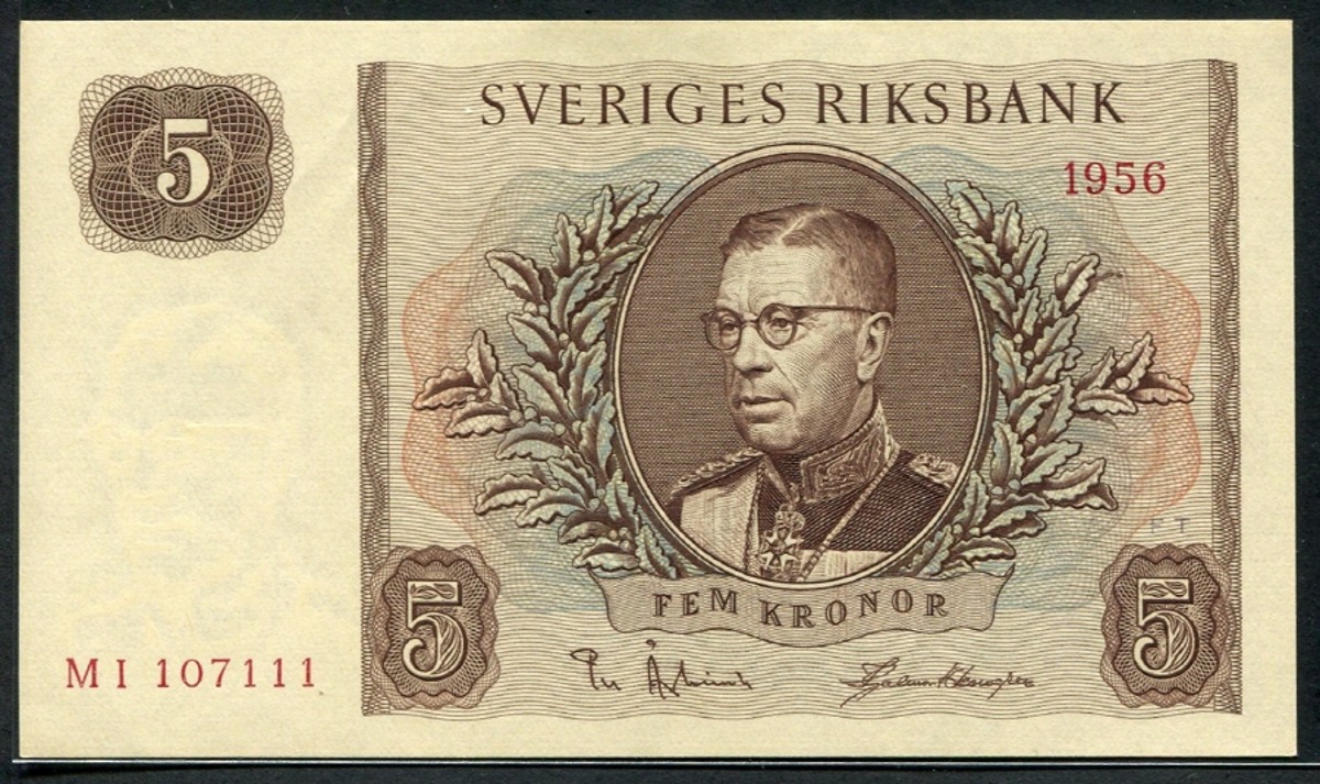 스웨덴 1956년 5크로나 미사용