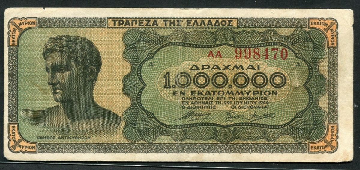 그리스 1944년 백만 마르크 1,000,000드라크마 극미품