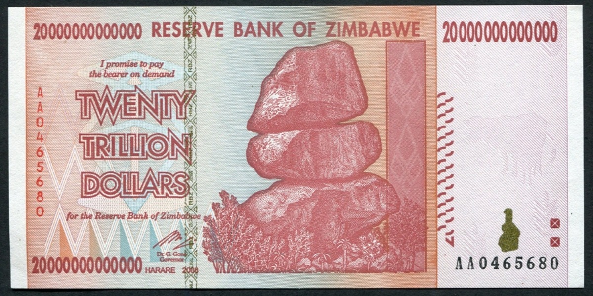 짐바브웨 2008년 20조 달러 미사용