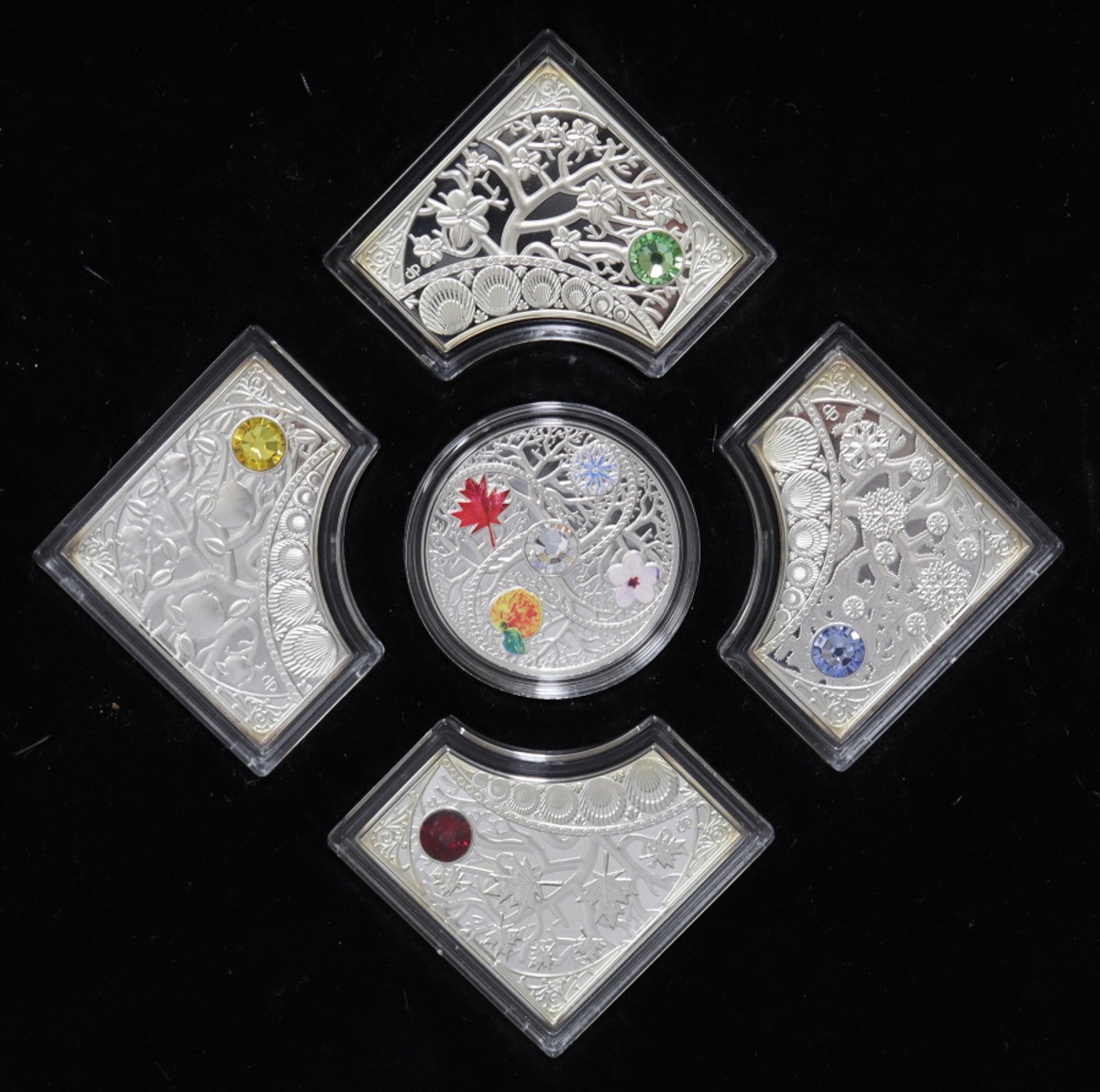 니우에 2013년 사계 (봄 여름 가을 겨울) 스와로브스키 삽입 퍼즐형 은화 5종 세트