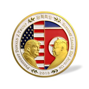 미국 트럼프-김정은 싱가포르 북미정상회담 기념 금도금 메달