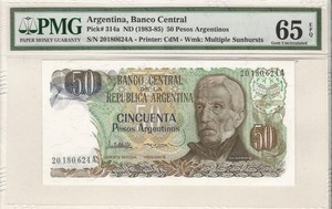 아르헨티나 1983년 50 페소 PMG 65등급