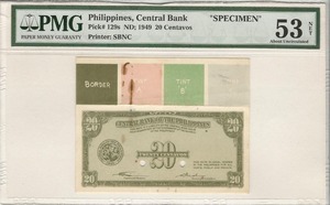 필리핀 1949년 20센타보 견양권 PMG 53등급