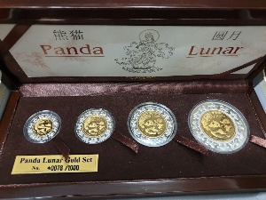 중국 2006년 팬더  (개의해 기념 바이메탈) 금화 4종 세트