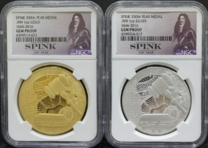 영국 2016년 스핑크 (화폐 경매 업체) 설립 350주년 기념 금, 은메달 NGC 인증