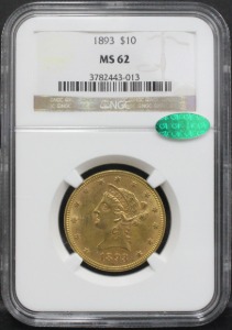 미국 1893년 10$ 리버티 이글 금화 NGC 62등급 (CAC 인증)