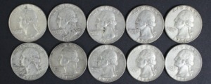 미국 1964년 정크 실버 - 워싱턴 쿼터 달러 은화 10개 일괄