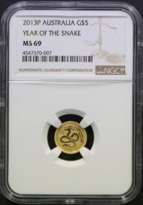 호주 2013년 뱀의해 1/20oz 금화 NGC 69등급