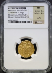 비잔틴 제국 (동로마) 610~641년 황제 헤라클리우스 (Heraclius) 금화 NGC MS 인증