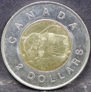 캐나다 1996년 2달러 북극곰 바이메탈 주화 사용제 극미품