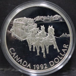 캐나다 1992년 역마차 (역+마차, Stagecoach) 운행 175주년 기념 은화
