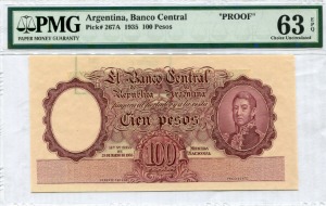아르헨티나 1935년 100페소 시쇄권 (프루프) PMG 63등급