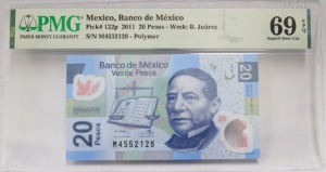 멕시코 2011년 20페소 폴리머 지폐 PMG 69등급