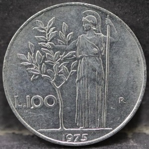 이탈리아 1975년 100리라 준미사용