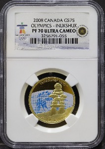 캐나다 2008년 밴쿠버 2010년 동계 올림픽 - 원주민 문화유산 고인돌 (이눅숙, Inukshuk) 기념 금화 NGC 70등급