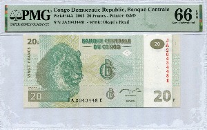 콩고 2003년 20프랑 PMG 66등급