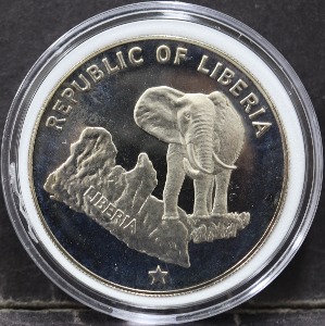 라이베리아 1974년 라이베리아 지도 &amp; 코끼리 은화