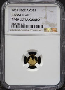 라이베리아 2001년 프랑스 전쟁 영웅 - 잔 다르크 1/40oz (0.78g) 소형 금화 NGC 69등급