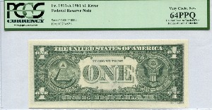 미국 1981년 1달러 에러 지폐 - Offset Printing Error PCGS 64등급