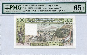 코트디부아르 (구, 프랑스령 서아프리카) 1986년 500프랑 PMG 65등급