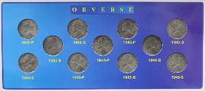 미국 1942~1945년 조폐청별 (P, D, S) 5센트 11종 세트