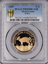 시에라리온 1987년 WWF 세계야생동물 25주년 - 줄무늬 영양 금화 PCGS 69등급 
