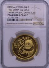 중국 1987년 샌프란시스코 화폐 박람회 기념 팬더 1oz 금메달 NGC 68등급