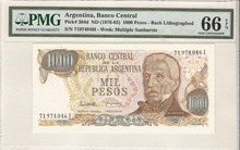 아르헨티나 1976년 1000 페소 PMG 66등급