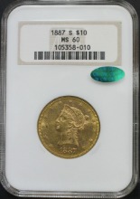 미국 1887년 10$ 리버티 이글 금화 NGC 60등급 (CAC 인증)