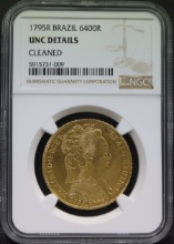 브라질 1795년 6400레이스 미사용 금화 NGC UNC DETAILS