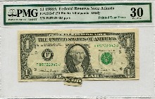미국 1988년 1달러 에러 지폐 - Printed Tear (Gutter Fold) Error PMG 30등급