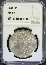 미국 1889년 1$ 모건 달러 미사용 은화 NGC 62등급