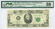 미국 1990년 20달러 에러 지폐 - Insufficient Inking Error PMG 58등급