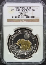 소말리아 2011년 코끼리 금도금 은화 NGC 69등급