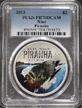 니우에 2013년 식인물고기 피라냐 (피라니아) 색채 은화 PCGS 70등급