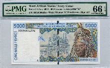 코트디부아르 (구, 프랑스령 서아프리카) 2003년 5000프랑 PMG 66등급