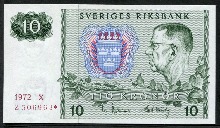 스웨덴 1972년 10크로나 스타 노트 (보충권) 미사용