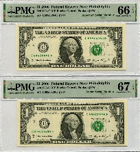 미국 2006년 1달러 레이더 &amp; 리피터 (6950 0596) 2장 세트 PMG 66, 67등급