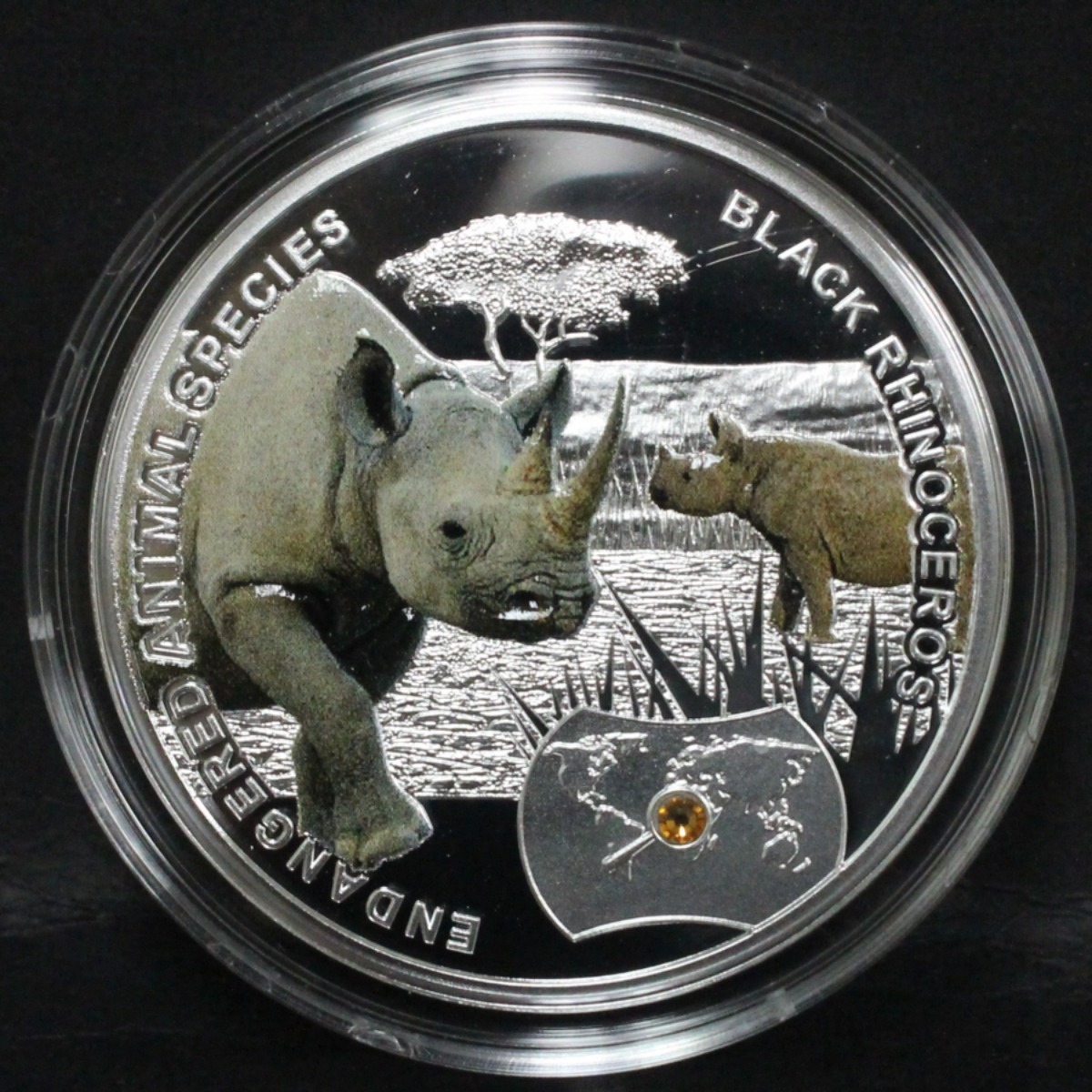 니우에 2014년 멸종 위기 동물 - 검은 코뿔소 스와로브스키 삽입 은화