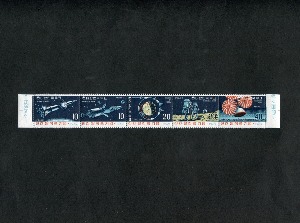 한국 1969년 인간 달 착륙 기념 우표 싱글 5종 연쇄 (변지부)