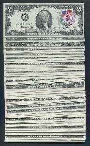 미국 1976년 토마슨 제퍼슨 행운의 2달러 - 초일 우표 스탬프 인증 - 연번호 48매 일괄
